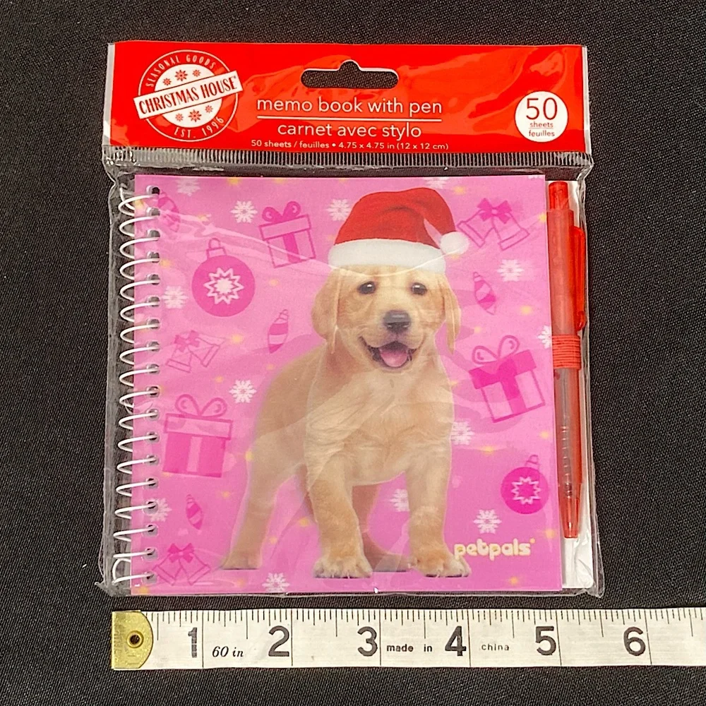⭐️ Christmas Golden Retriever Memo Book with Pen Notepad